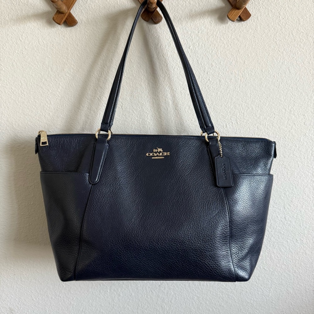 Coach Ava II Soft Pebbled Leather Tote Shoulder Bag in Midnight Blue